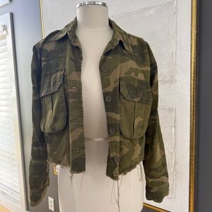 Topshop Cropped Camo Army Jacket - Medium
